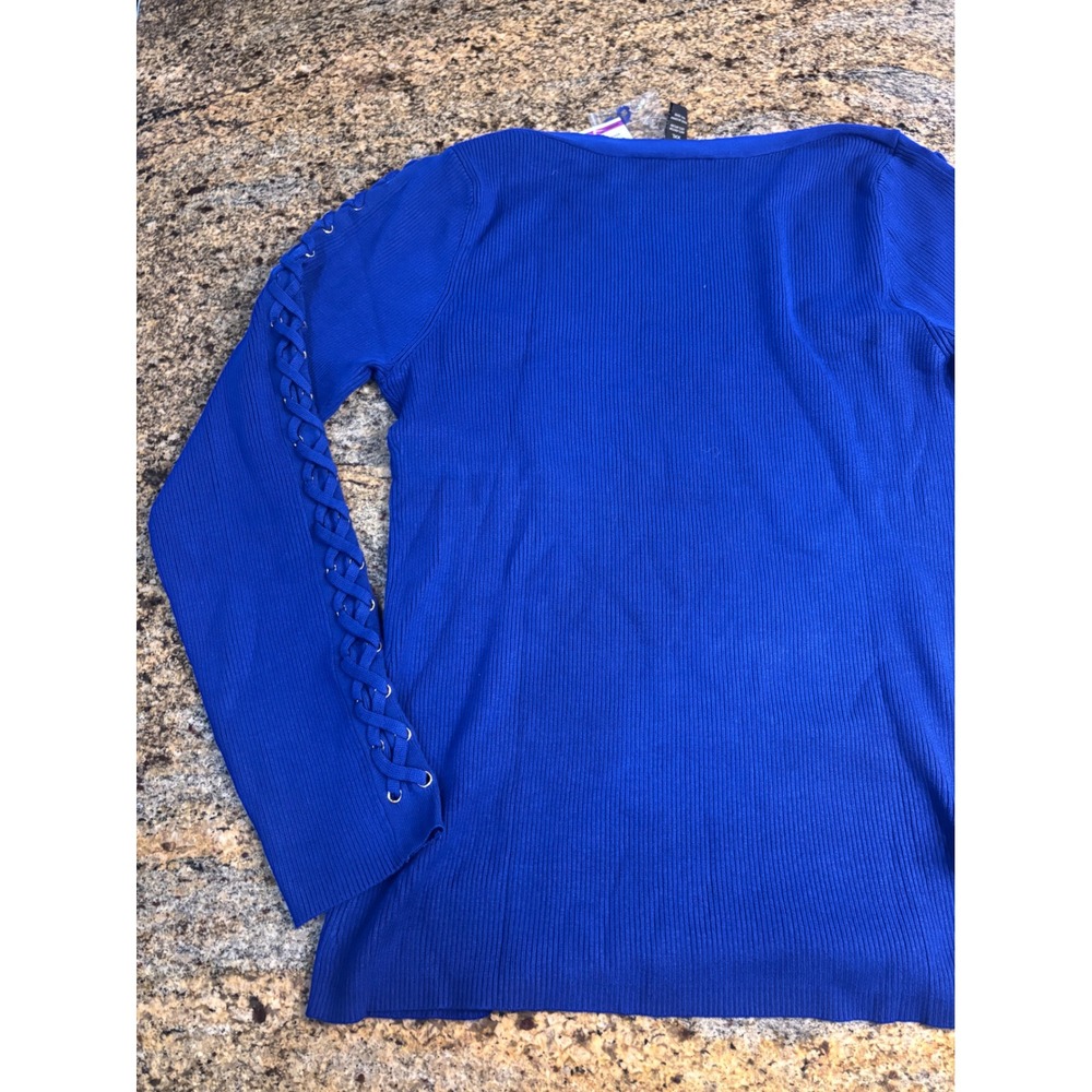 NWT INC International Concepts Blue Lace Up Sleeve Ribbed Knit Sweater Top XXL - Picture 8 of 9